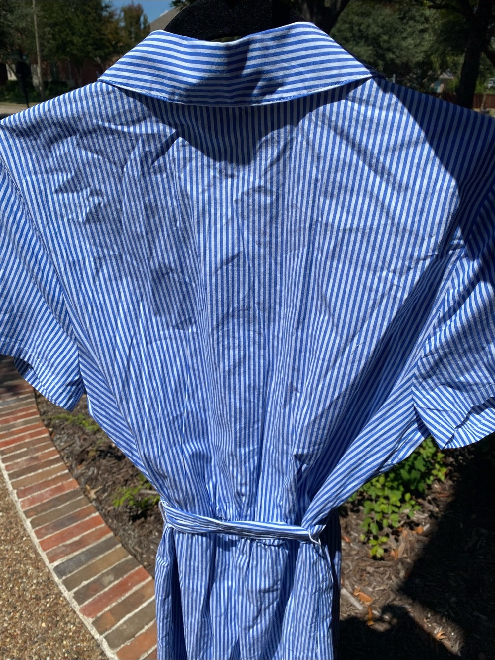 J. Crew Blue and White Striped Midi Shirt Dress w/pockets & self belt - Picture 7 of 16
